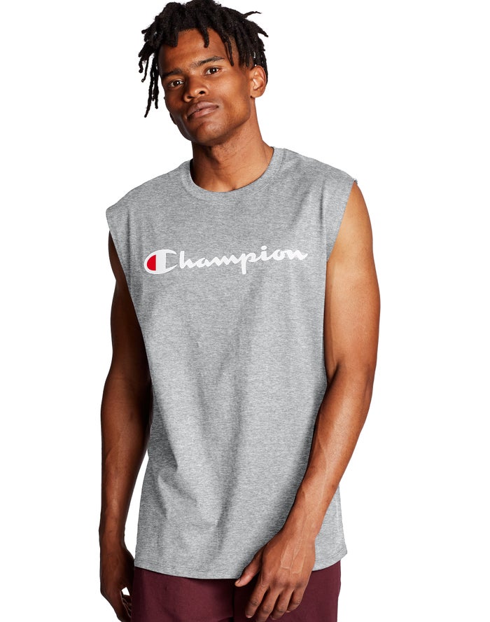 Champion Herre Tank Top Grå - Classic Jersey Script Logo - Danmark WSB-384620